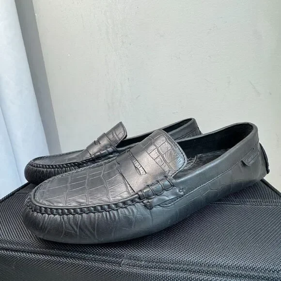 Cole Haan Air Black Crocodile Style Leather Driving Loafers C09254 SZ 9.5M Cole Haan Air Black Crocodile Style Leather Driving Loafers  main image 2